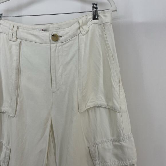 Vince Drop-Waist Wide-Leg Cargo Pants Size 10 Linen Blend Waist 36 Cream Ivory - Picture 3 of 8